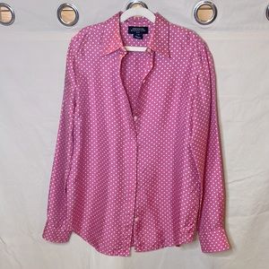 Jones New York Signature Silk Pink & White Polka Dot Blouse; Small; Vintage